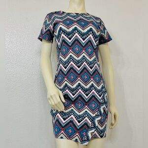 Bongo, Short Sleeves Bodycon Patterned Dress, Multicolor, Women's Size M